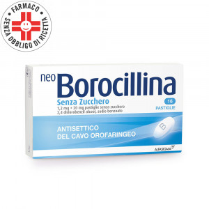 NeoBorocillina senza zucchero | 16 Pastiglie al gusto mentolo eucaliptolo