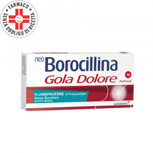 NeoBorocillina Gola Dolore Menta 16 Pastiglie | gusto Menta senza zucchero