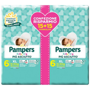 Baby Dry Più Asciutto BIPACK 2x13 pannolini | Pannolini taglia XL 15-30 kg | PAMPERS