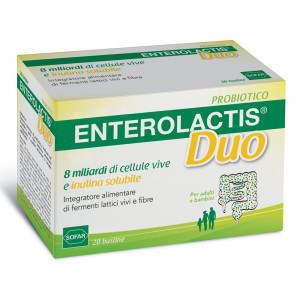 Enterolactis duo polvere 20 bustine | Integratore fermenti lattici vivi e fibre | ENTEROLACTIS