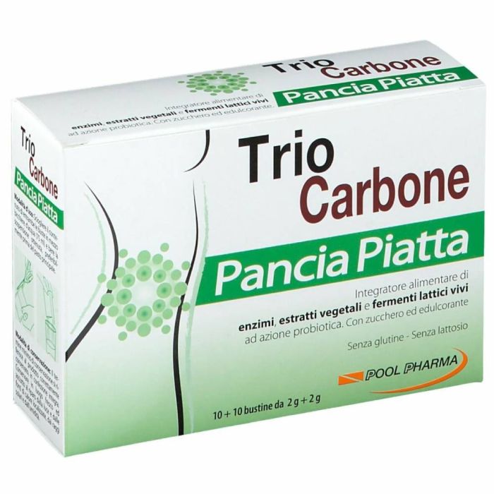 Trio Carbone Pancia Piatta | 10 bustine enzimi + 10 bustine probiotici | POOL PHARMA