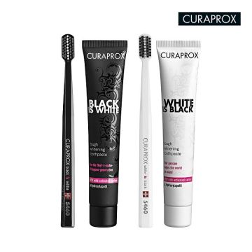 Take BLACK, get WHITE | Dentifricio sbiancante al carbone attivo | CURAPROX