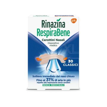 RespiraBene | 30 Cerottini nasali Classici | RINAZINA RespiraBene | 30 Cerottini nasali Classici | RINAZINA