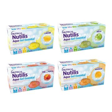 NUTILIS acqua gel vari gusti 4 x 125 g | Acqua gel alta idratazione per disfagia | NUTRICIA