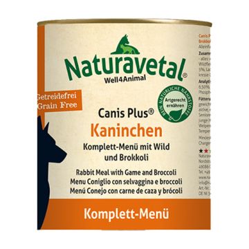 Menu Kaninchen 800g | Coniglio, broccoli e selvaggina | NATRAVETAL - Canis Plus