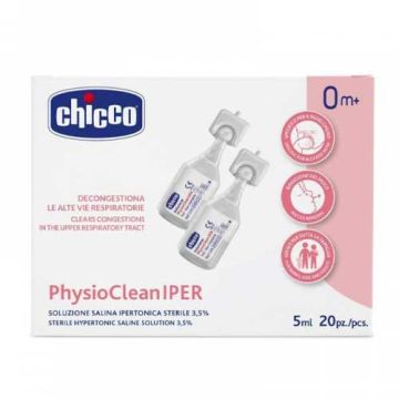IPER Soluzione Ipertonica 20 flaconcini da 5 ml | Soluzione decongestionante | CHICCO PhysioClean IPER Soluzione Ipertonica 20 flaconcini da 5 ml | Soluzione decongestionante | CHICCO PhysioClean