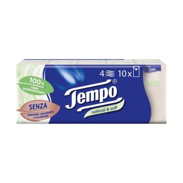 Fazzoletti Natural&soft 10pz | Fazzoletti resistenti in lavatrice biodegradabili | TEMPO