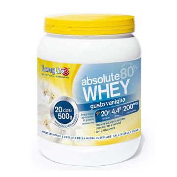 Absolute Whey Vaniglia 500g | Polvere Siero Latte e L-glutamina | LONGLIFE