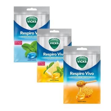 Respiro Vivo Caramelle Balsamiche | Senza zucchero - Vari gusti | VICKS Respiro Vivo Caramelle Balsamiche | Senza zucchero - Vari gusti | VICKS