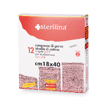 COMPRESSE DI GARZA IDROFILA DI COTONE | Singole sterili cm 18x40 12 pezzi | STERILINA