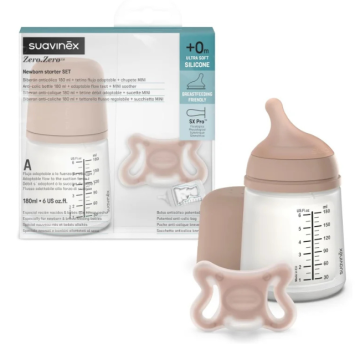 ZeroZero - Set Allattamento | Succhietto 2m/2m + Biberon 180ml | SUAVINEX