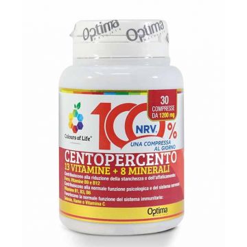 CENTOPERCENTO 30 Compresse | Integratore Vitamine e Minerali | OPTIMA NATURALS Colours of Life