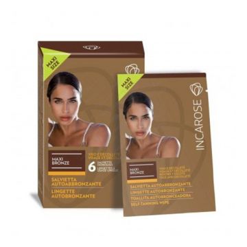 SALVIETTA  AUTOABBRONZANTE Collo Decolletè | 6 Salviettine vegetali monouso | INCAROSE Maxi Bronze