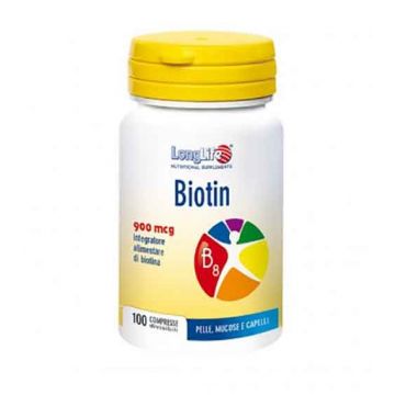 BIOTIN 900 mcg 100 Compresse | Integratore per pelle, capelli e mucose | LONGLIFE