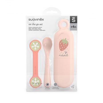 Set Portaposate On The Go | Cucchiaio + reggi Bavaglino Fragola 4+ mesi | SUAVINEX