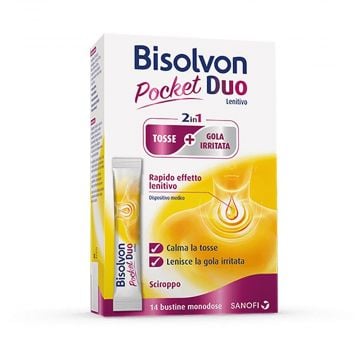 DUO Pocket lenitivo 14 Bustine monodose di sciroppo 2 in 1 | Rimedio per tosse e gola irritata | BISOLVON