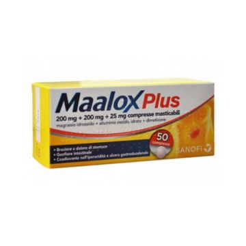 MAALOX Plus  200 mg + 200 mg + 25 mg | 50 Compresse Masticabili  - Aroma limone