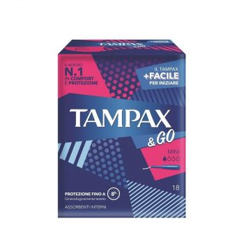Tampax&go Mini 18 pz | Assorbenti interni flusso leggero o prime applicazioni | TAMPAX