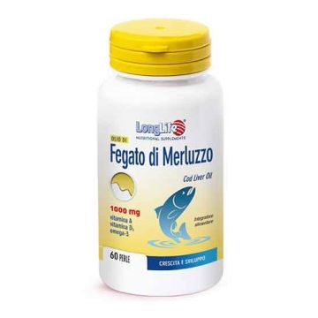 OLIO DI FEGATO DI MERLUZZO 1000 mg 60 perle | Integratore di Vitamina A e Omega 3 | LONGLIFE