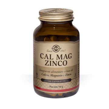 Cal Mag Zinco 100 tavolette| Integratore di Calcio, Magnesio, Zinco | SOLGAR