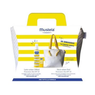 KIT ABBRONZATURA PROTETTA BIMBI | Spray 200 ml + stick zone sensibili +borsa mare omaggio | MUSTELA