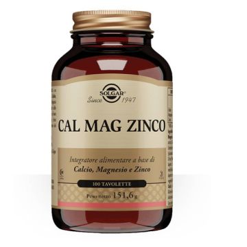 Cal Mag Zinco 100 tavolette| Integratore di Calcio, Magnesio, Zinco | SOLGAR