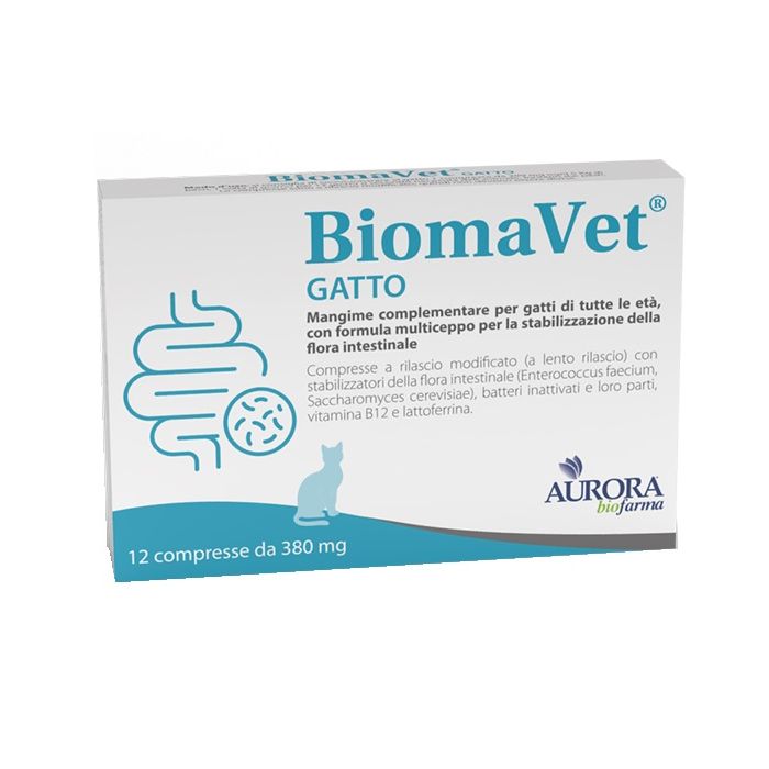 Biomavet Gatto 380mg 12cpr| stabilizzazione flora intestinale | AURORA BIOFARMA main product photo