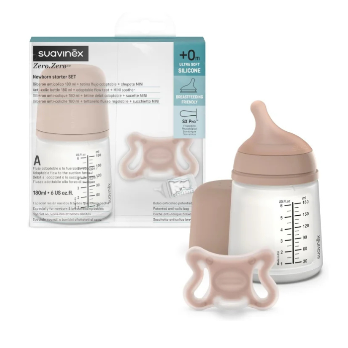 ZeroZero - Set Allattamento | Succhietto 2m/2m + Biberon 180ml | SUAVINEX main product photo